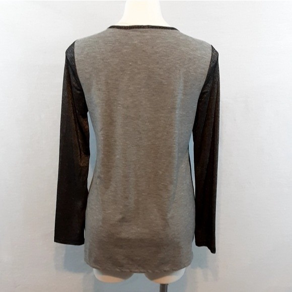 New Faded Glory Metallic Gray Scoop Neck Long Sleeves Top Small - Picture 3 of 4